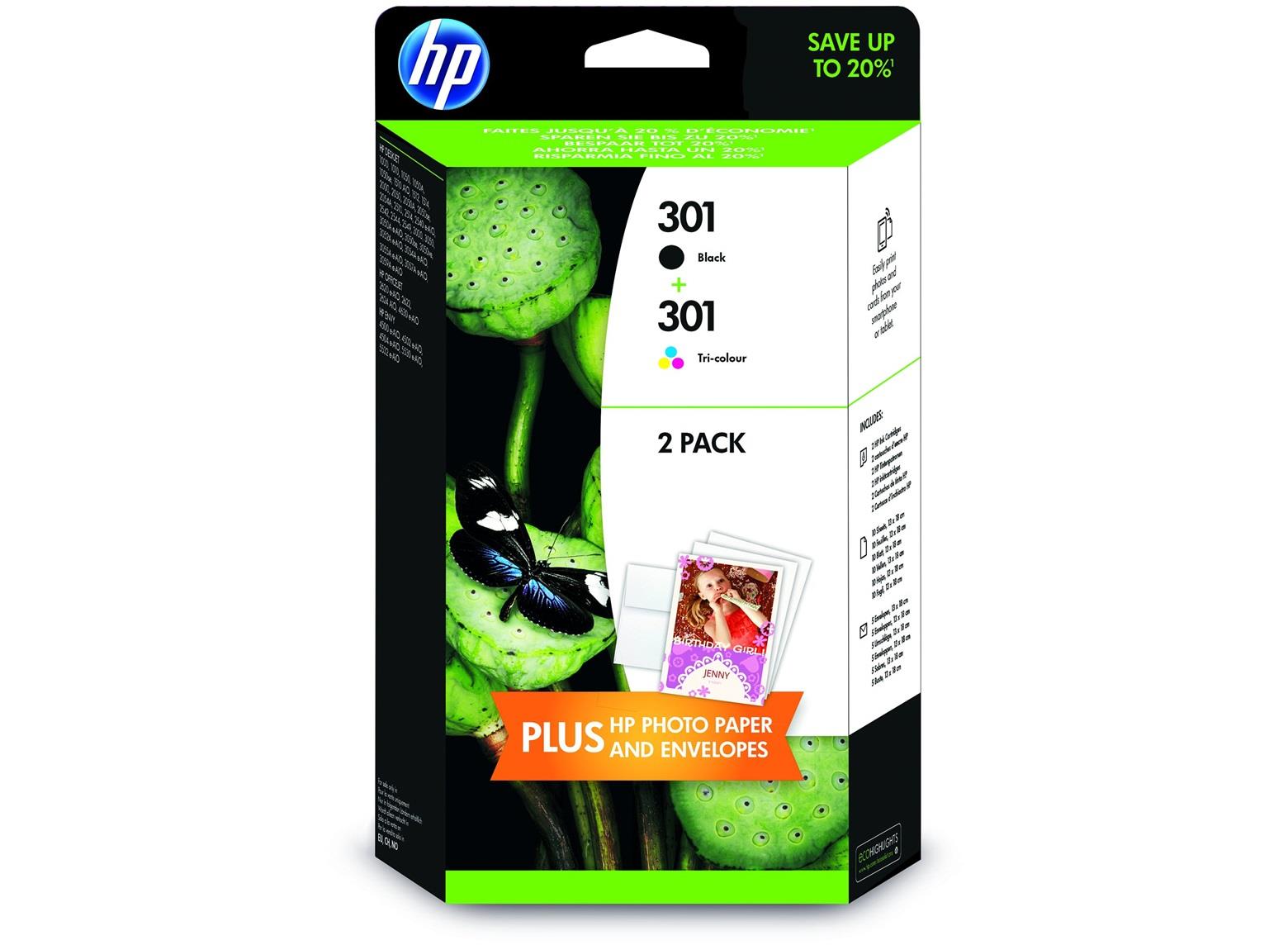 HEWLETT PACKARD Cartuccia originale HP InkJet 301 (J3M81AE) nero e tricromia double pack